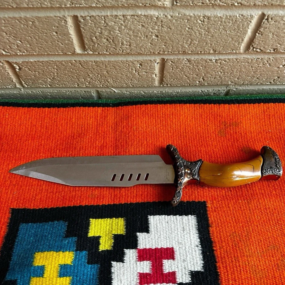 Vintage Maxam Stainless Steel Fighting Dagger Knife Stag Horn Handle